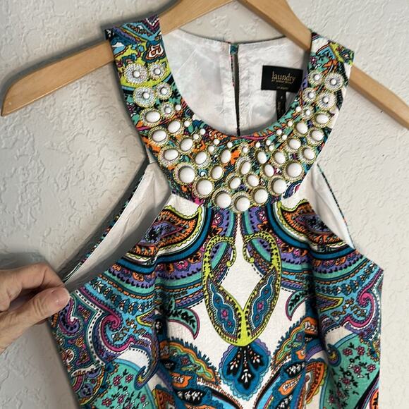 Laundry by Shelli Segal Dress Brunch Shower Paisley Beaded Halter Preppy - Picture 8 of 11